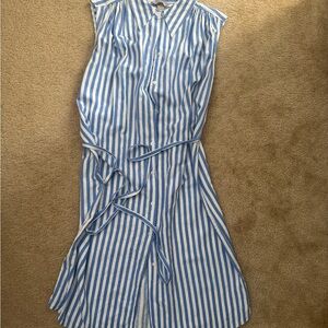 H&M Blue and White Buttoned Linen Midi Sundress